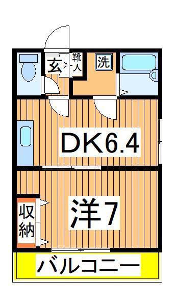 スタジオ北柏 2号棟(1DK/1階)の間取り写真