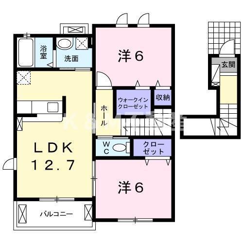 サンシャインビレッジアゼリアB(2LDK/2階)の間取り写真