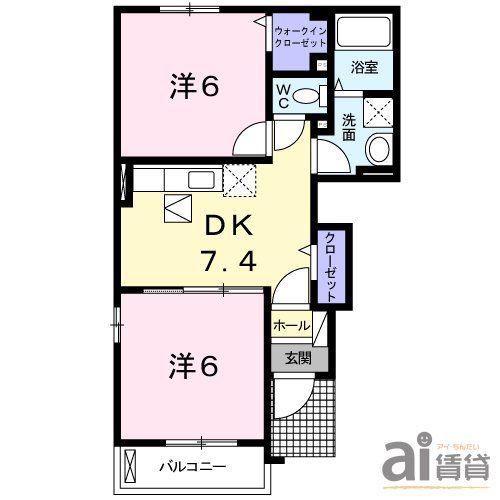 ティアラII(2DK/1階)の間取り写真
