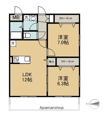 ラグゼナ千現(2LDK/1階)の間取り写真