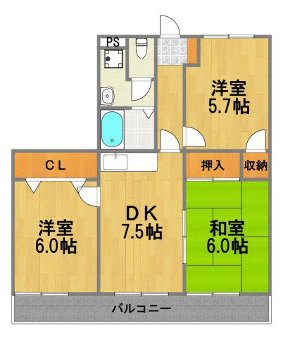 ルミエール神田(3DK/3階)の間取り写真