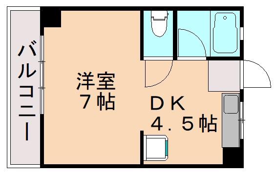 川崎ビル(1DK/3階)の間取り写真