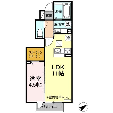 グラディオーレ・イシイA棟(1LDK/1階)の間取り写真