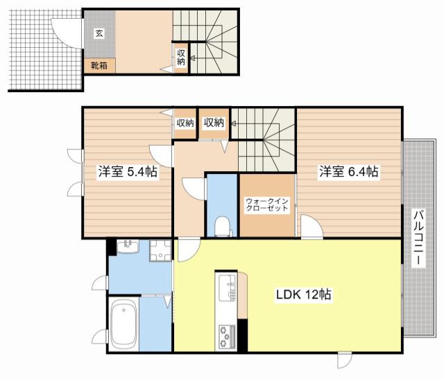 リベルテ湖都が丘(2LDK/2階)の間取り写真