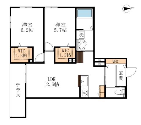 AF ワイプアメリア(2LDK/1階)の間取り写真