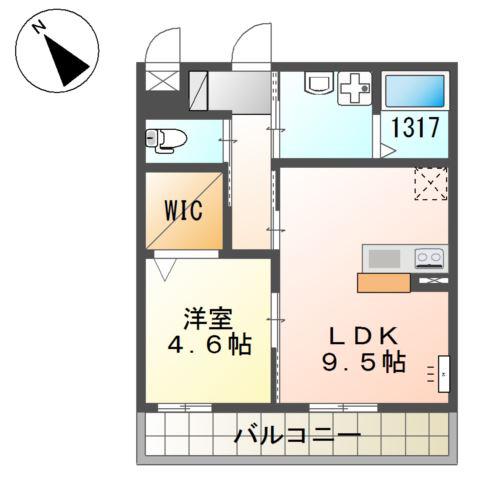 オリンピア飾磨(1LDK/2階)の間取り写真