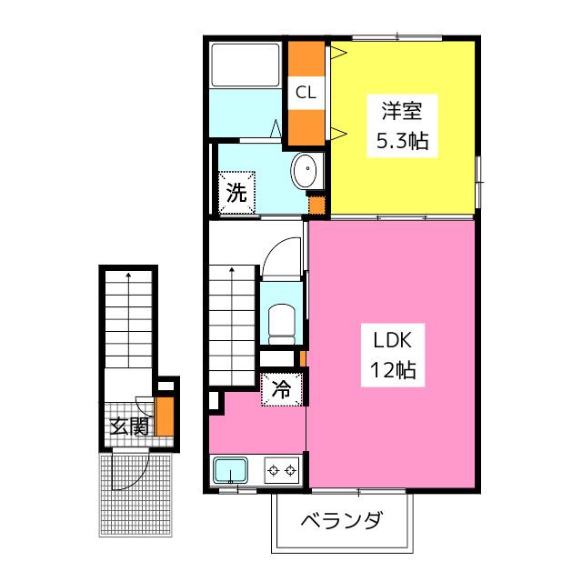 セレーノ柏原(1LDK/2階)の間取り写真