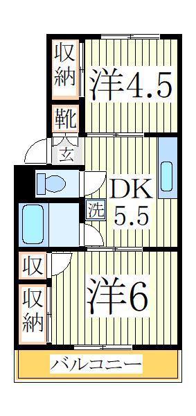 ヤマサイコーポ3号棟(2DK/3階)の間取り写真