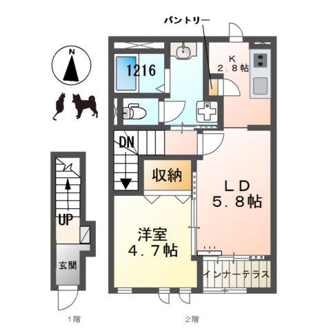 アンジェ大谷(1LDK/2階)の間取り写真