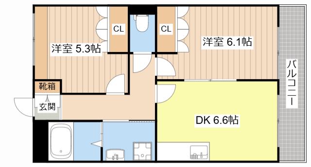 シャルマンコート1番館(2DK/1階)の間取り写真