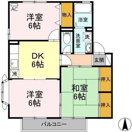 エスポアール・アイ A棟(3DK/2階)の間取り写真