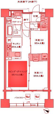 シティハウス横浜(2LDK/13階)の間取り写真