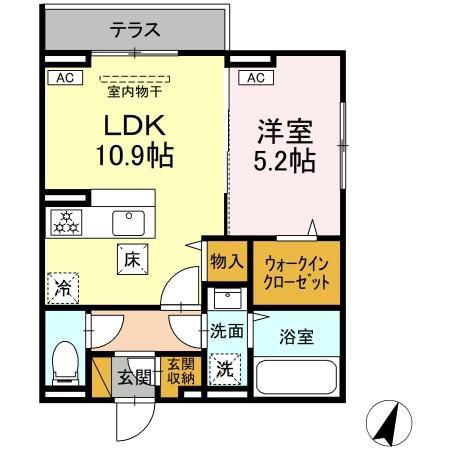 D-ROOM末広I B(1LDK/1階)の間取り写真