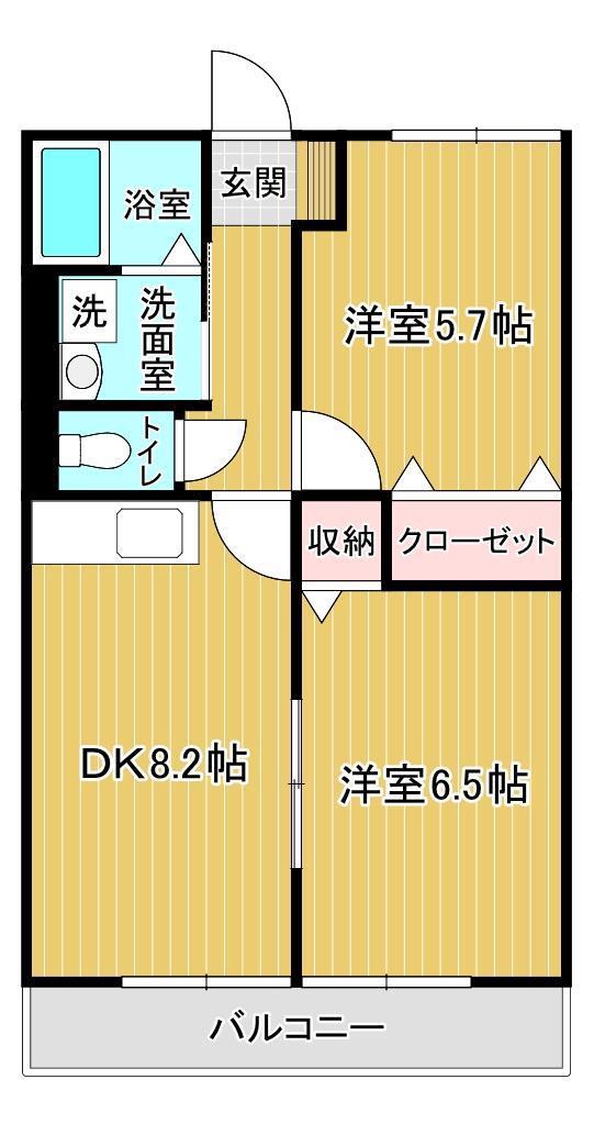 アリアコート(2DK/2階)の間取り写真