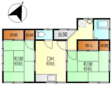 阿賀北6丁目6番アパート(2DK/1階)の間取り写真