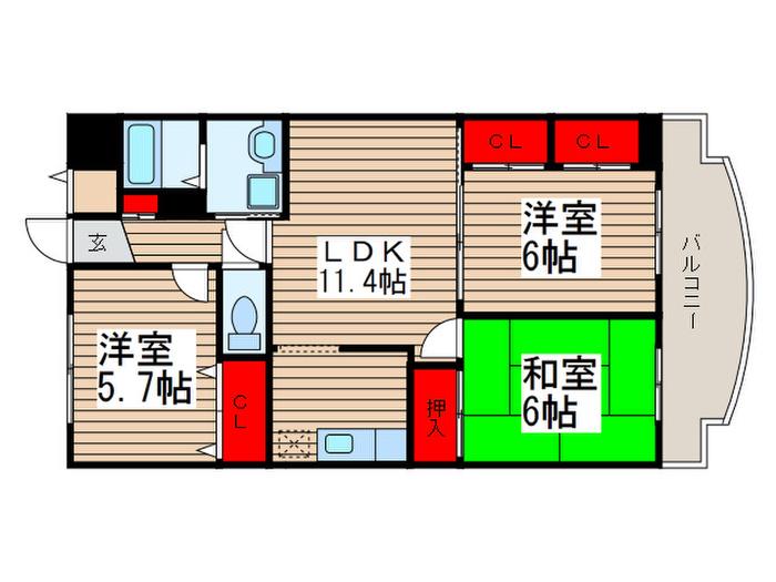 パレ グラン デュー(3LDK/1階)の間取り写真