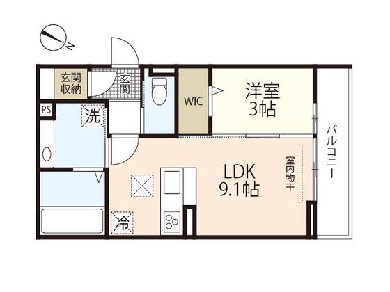ル シェリア古江(1LDK/1階)の間取り写真