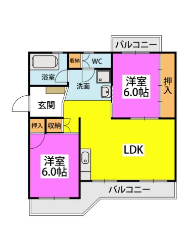 ビレッジ都府楼(2LDK/4階)の間取り写真