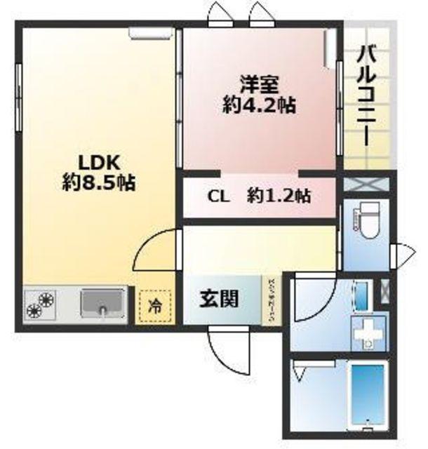 ARTSフジミダイ(1LDK/4階)の間取り写真