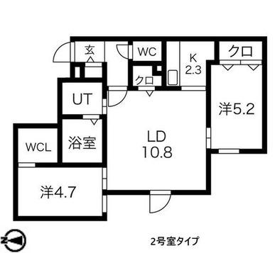LE CLAIR MINAMIMARUYAMAルクレールミナミマルヤ(2LDK/1階)の間取り写真