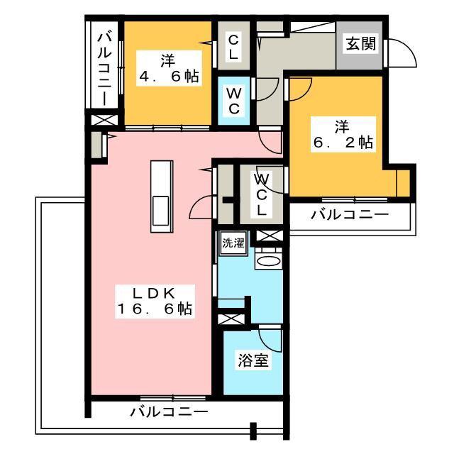 リオリエント岐阜STA(2LDK/2階)の間取り写真