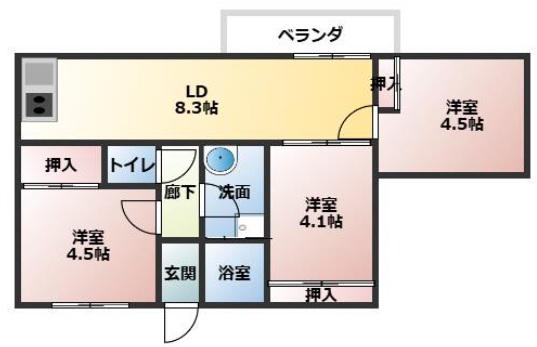 サングレース東今宿(3DK/1階)の間取り写真