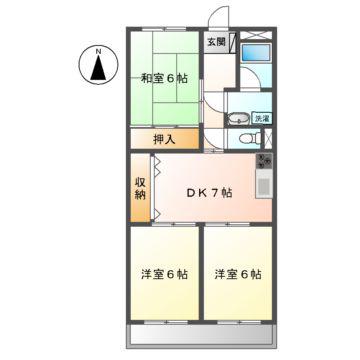 ロイヤルヒルズ嵯峨(3DK/4階)の間取り写真