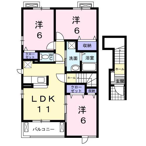 ベル プロムナードB(3LDK/2階)の間取り写真