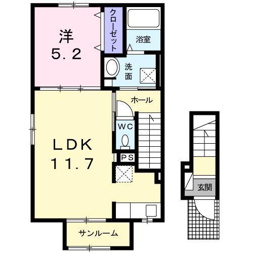 セイバリー・アンジュII(1LDK/2階)の間取り写真