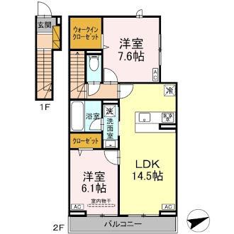 ラ ベルヴィ(2LDK/2階)の間取り写真