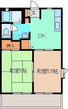 プリティーパーク B棟(2DK/1階)の間取り写真