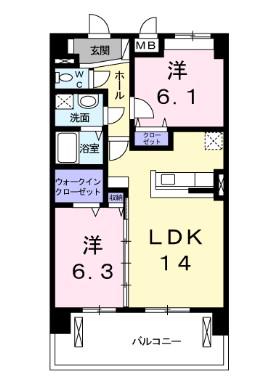 ウィズテリア港南(2LDK/2階)の間取り写真
