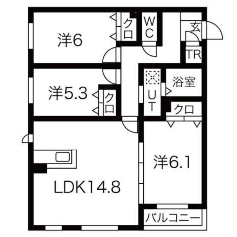 サニー山鼻(3LDK/2階)の間取り写真