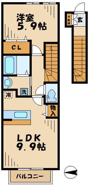 ベリー リーフ(1LDK/2階)の間取り写真