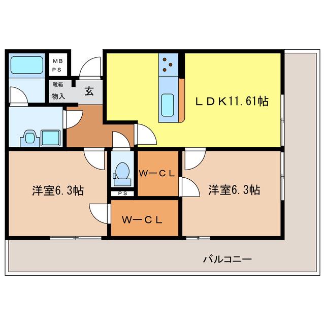 グランメールIII(2LDK/2階)の間取り写真
