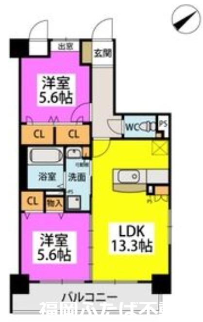 シグレア下大利(2LDK/6階)の間取り写真