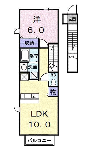 プリムローズK(1LDK/2階)の間取り写真