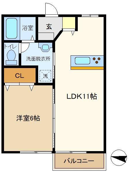 メゾン豊B(1LDK/2階)の間取り写真