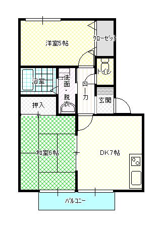 フォブール先山III(2DK/1階)の間取り写真