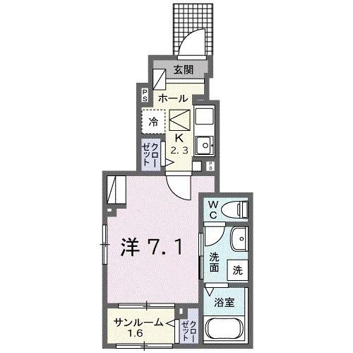プラン デ エピ(1K/1階)の間取り写真