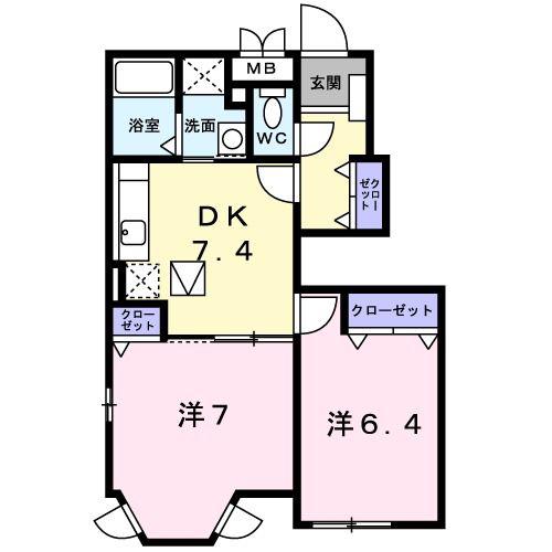 グレイスKD(2DK/1階)の間取り写真