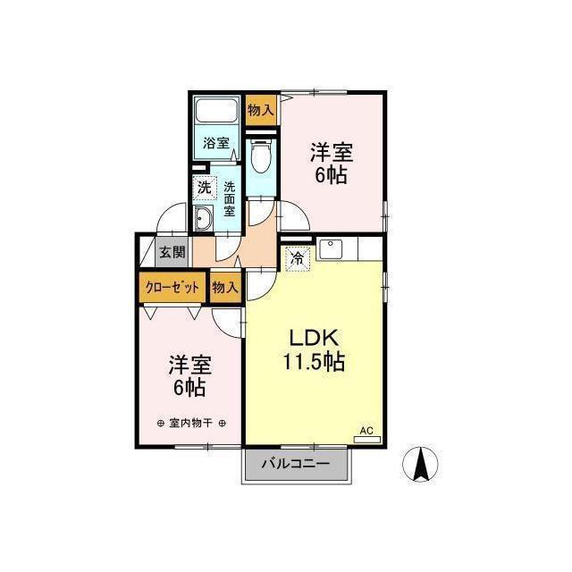 D-ROOM ハピネス白根(2LDK/2階)の間取り写真