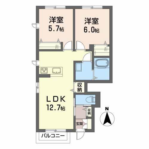 シャーメゾンシロッコ壱番館(2LDK/1階)の間取り写真