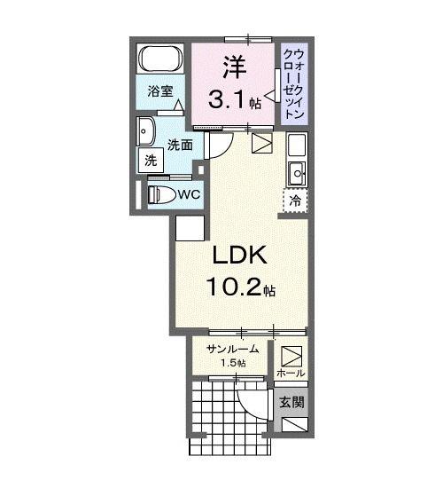 エヴァファースト(1LDK/1階)の間取り写真