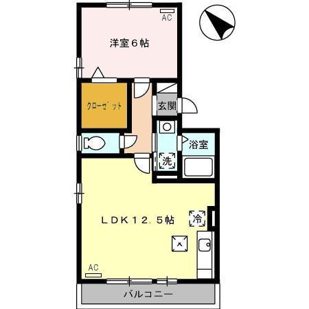 クルワシュード(1LDK/1階)の間取り写真