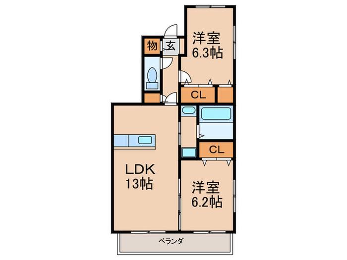 ステラヒルズ高良(2LDK/1階)の間取り写真