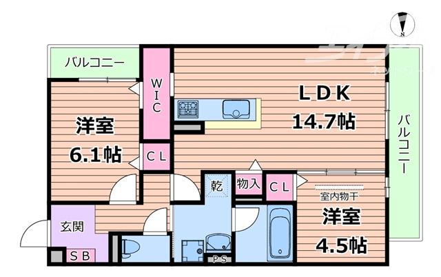 TORISIA千里丘III(2LDK/2階)の間取り写真