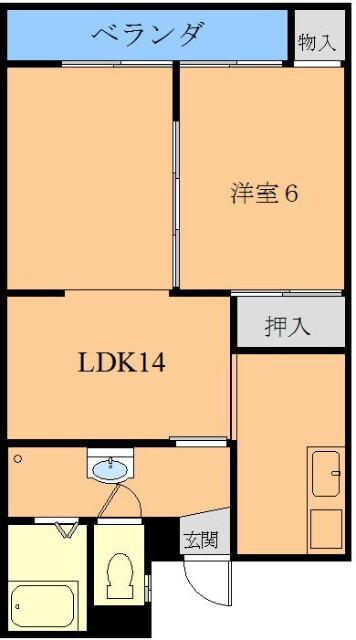 神宮司ハイツ(1LDK/1階)の間取り写真