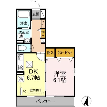 サンクス2(1DK/1階)の間取り写真