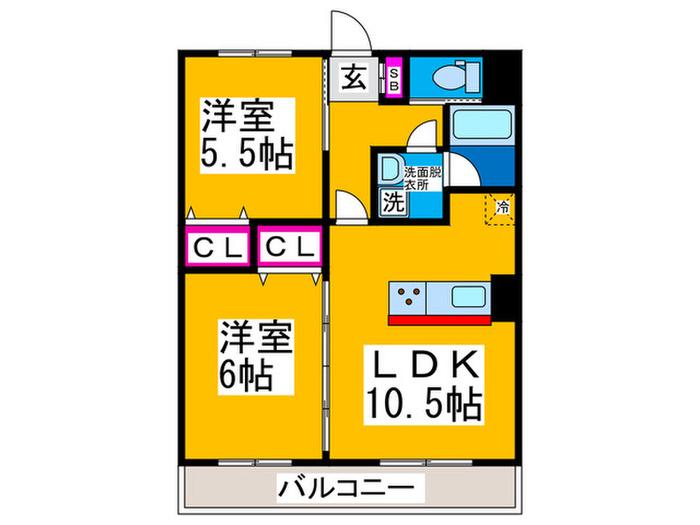 ヴィスタシア(2LDK/2階)の間取り写真